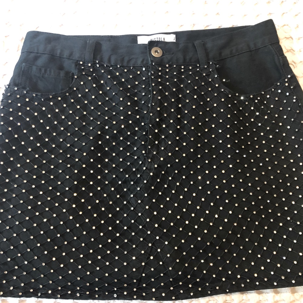 Pistola Black Denim Skirt with Jewels
